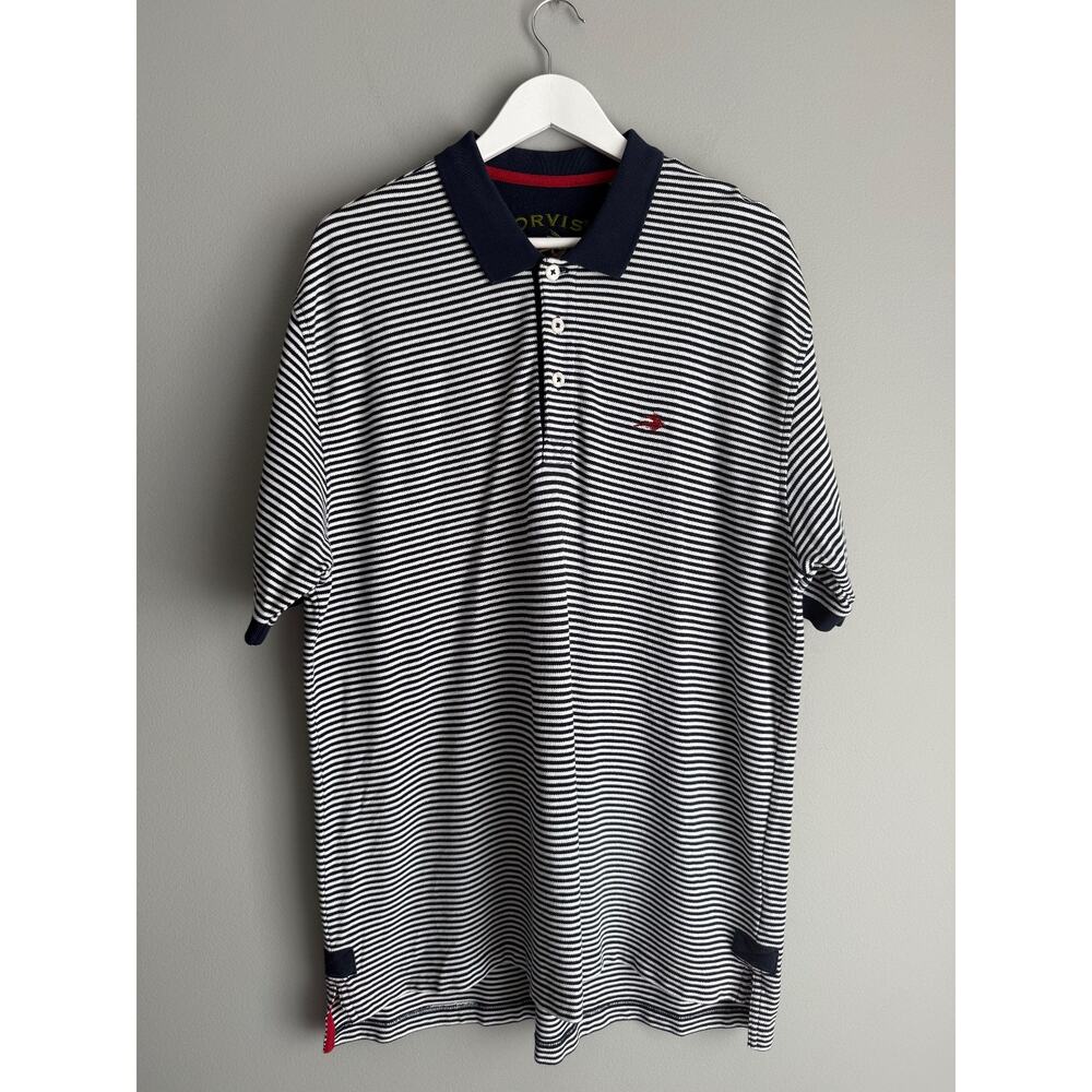 Orvis Polo Shirt Size XL Navy White Stripe 100% Cotton Pique Preppy Ivy Style